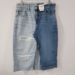American Eagle Y2K Style Midi Denim Skirt Size 12 Colorblock 90S Preppy Mom Jean